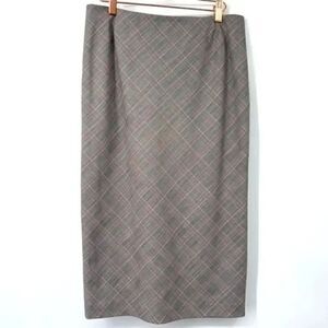 Lafayette 148 midi pencil skirt gray plaid virgin wool size 4 BoxS